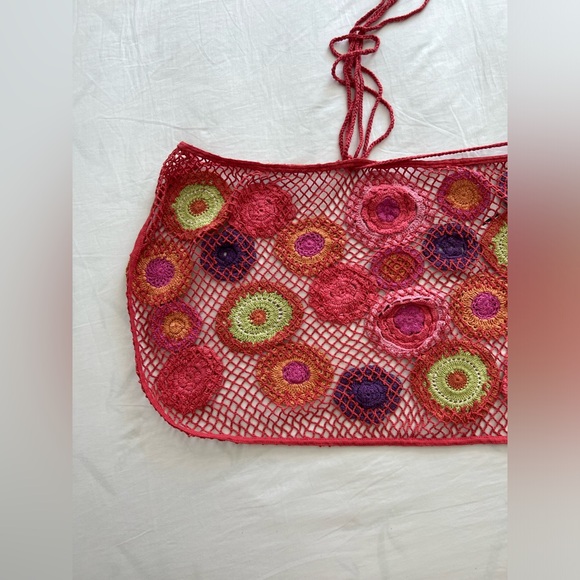 NWT ZARA BLOG FAVE CROCHET knit ecru pink/red FLORAL mini SKIRT size M - Picture 10 of 16